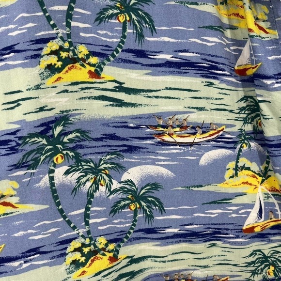 Utility Hawaiian Shirt Colorful Ocean Beach Boat Blue Green XL - Picture 5 of 6